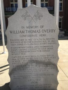 Memorial to William Thomas Overby, called the Nathan Hale of the Confederacy (Bob Ingle photo)