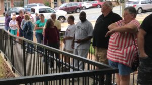 Line waiting to get into polling place on first day of early voting in Georgia 